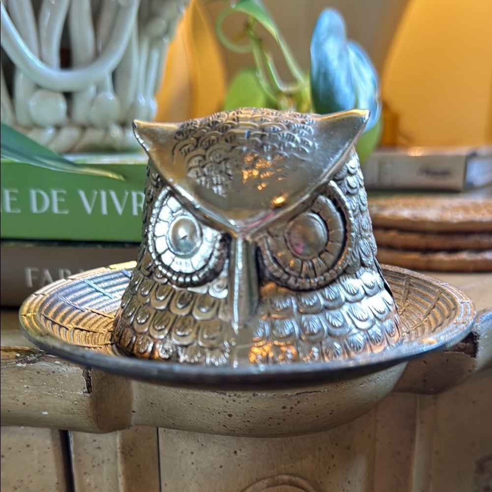 Silver Owl Trinket Dish with spoon insert